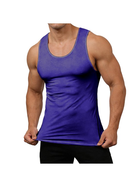 Men's Stringer Tank Tops Slim Fit Sleeveless Vest Gym Workout Bodybuilding Fitness Muscle T Shirts,Purple,Size 3XL