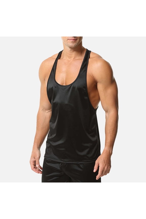 Men's Tank Tops Quick Dry Y-Back Workout Muscle Tee Athletic Workout Fitness Stringer Vest T-Shirts for Gym,Black,Size L