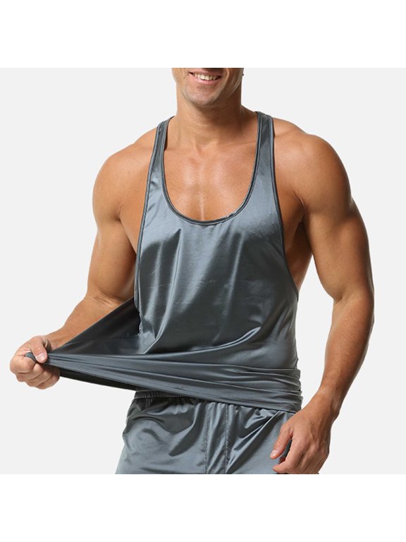 Men's Tank Tops Quick Dry Y-Back Workout Muscle Tee Athletic Workout Fitness Stringer Vest T-Shirts for Gym,Gray,Size L