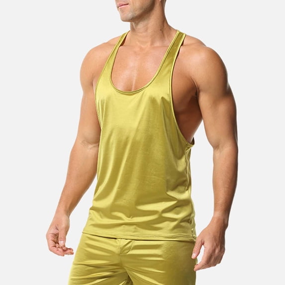 GuangCheng Men's Tank Tops Quick Dry Y-Back Workout Muscle Tee Athletic Workout Fitness Stringer Vest T-Shirts for Gym,Green,Size L