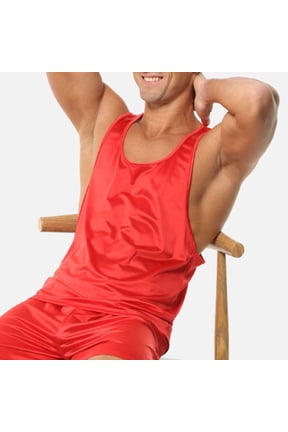 Men's Tank Tops Quick Dry Y-Back Workout Muscle Tee Athletic Workout Fitness Stringer Vest T-Shirts for Gym,Red,Size M