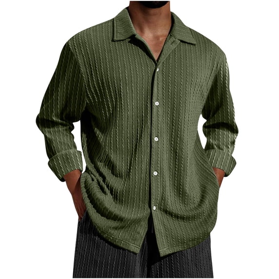GuangCheng Mens Button Down Shirts Textured Long Sleeve Lapel Pullover Casual Shirts