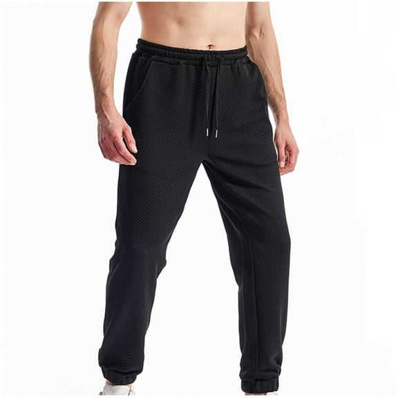 GuangCheng Mens Casual Sweatpants Ribbed Drawstring Trousers Lightweight Cuffed Joggers with Pockets