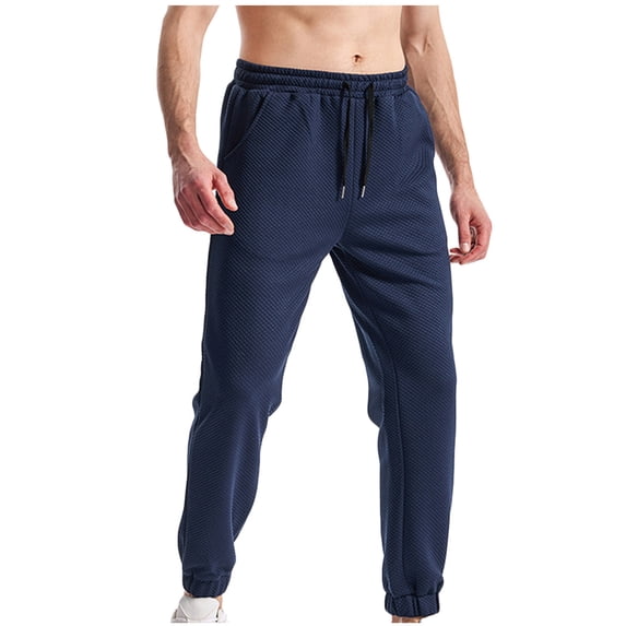 GuangCheng Mens Casual Sweatpants Ribbed Drawstring Trousers Lightweight Cuffed Joggers with Pockets