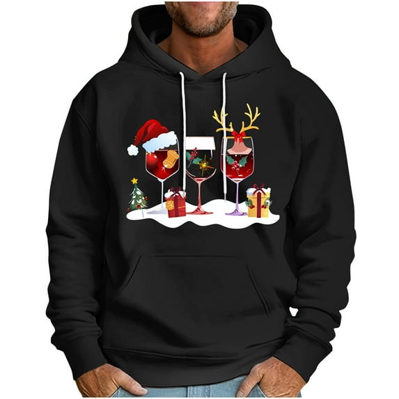 GuangCheng Mens Christmas Printed,Hooded Sweatshirts,Drop Shoulder,Drawstring,Long Sleeve,Thick Soft,Pullover Hoodies Coats