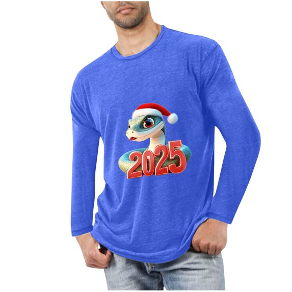 GuangCheng Mens Christmas Shirts Round Neck,Long Sleeve Tops,Printed,Pullover,Baggy,Bottom,Tees,Comfy Loose Piece,Blue,Size 3XL
