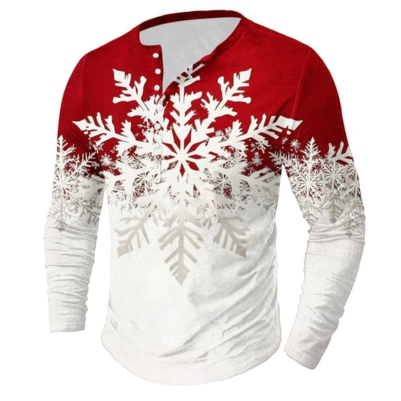 GuangCheng Mens Christmas Shirts Round Neck,Long Sleeve Tops,Printed,Pullover,Baggy,Bottom,Tees,Comfy Loose Piece,Red,Size S