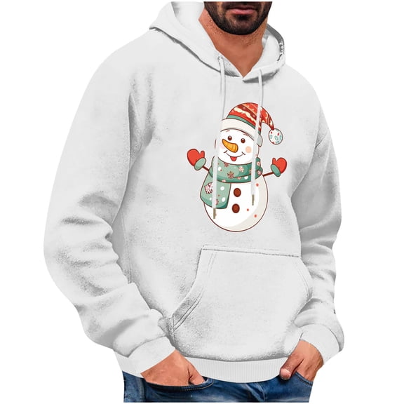 GuangCheng Mens Christmas,Snowman Printed,Hooded,Sweatshirts,Drawstring,Drop Shoulder,Thick,Warm Coats,Long Sleeve,Pullover,Hoodies