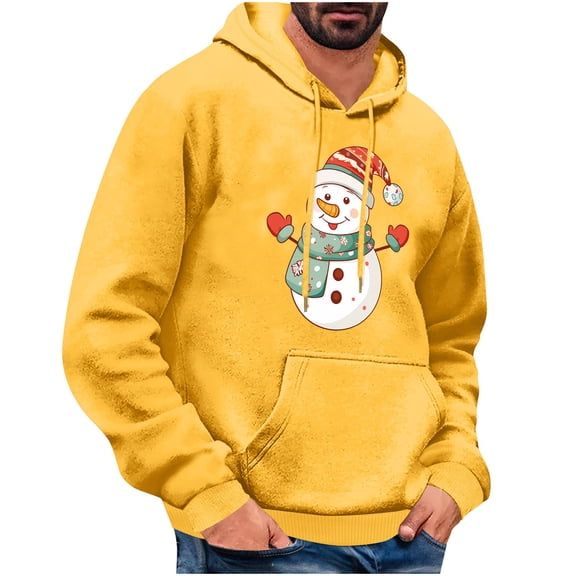 GuangCheng Mens Christmas,Snowman Printed,Hooded,Sweatshirts,Drawstring,Drop Shoulder,Thick,Warm Coats,Long Sleeve,Pullover,Hoodies