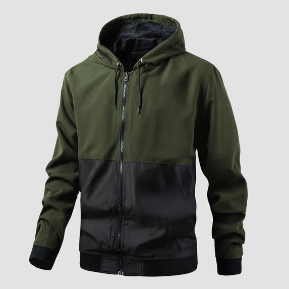 GuangCheng Mens Coats Drawstring Windbreaker Full Zip Jackets Outdoor Hooded Warm Winter Jackets