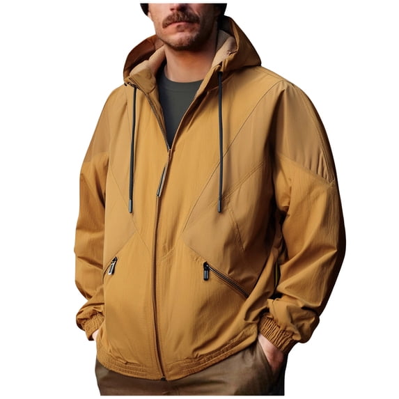 GuangCheng Mens Coats Windbreaker Hooded Drawstring Zip Up Lightweight Jackets with 2 Zippered