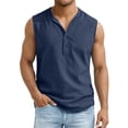 thumbnail image 1 of GuangCheng Mens Cotton Linen Tank Tops Lightweight Plus Size Vests Quick Dry V Neck Half Button Down Sleeveless T Shirts,Navy,Size L, 1 of 4