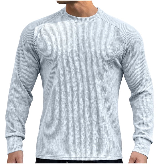 GuangCheng Mens Crewneck Pullover Sweaters Waffle Textured Knitted Tops Casual Loose Fit BLouses