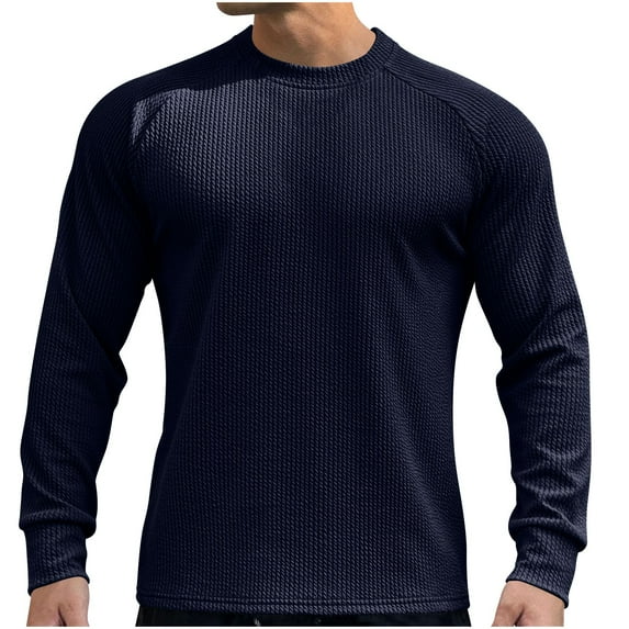 GuangCheng Mens Crewneck Pullover Sweaters Waffle Textured Knitted Tops Casual Loose Fit BLouses