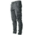 thumbnail image 1 of GuangCheng Mens Distressed Hip hop Tapered Leg Slim Fit Jeans Ripped Punk Gothic Zipper Dark Wash Denim Pants, 1 of 6