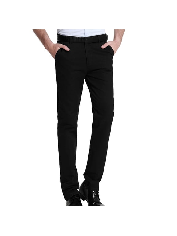 Mens Dress Pants Formal Slim Fit Tuxedo Expandable Waist Flat Front Business Work Classic Suit Pants
