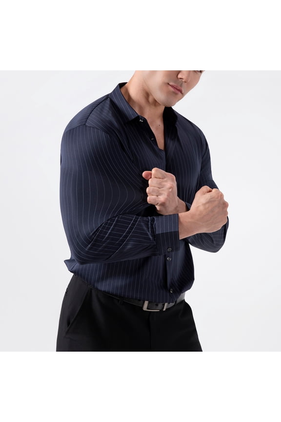 Mens Dress Shirts Slim Fit Button Down Stretch Long Sleeve Dress Tops Muscle Fit Wrinkle Free Blouses