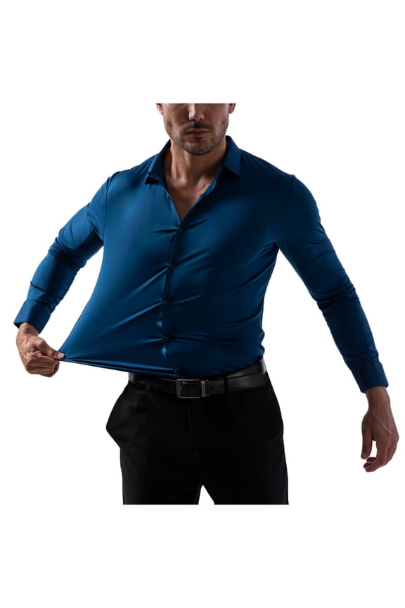 Mens Dress Shirts Slim Fit Stretch Long Sleeve Dress Blouses Muscle Fit Wrinkle Free Button Down Tops