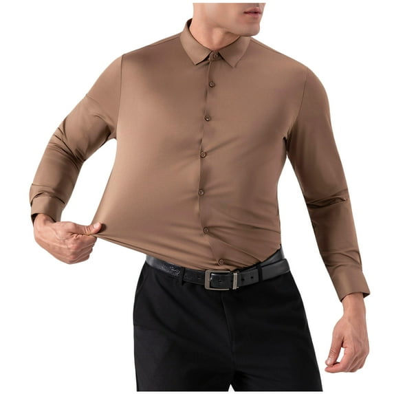 GuangCheng Mens Dress Shirts Slim Fit Stretch Long Sleeve Dress Blouses Muscle Fit Wrinkle Free Button Down Tops