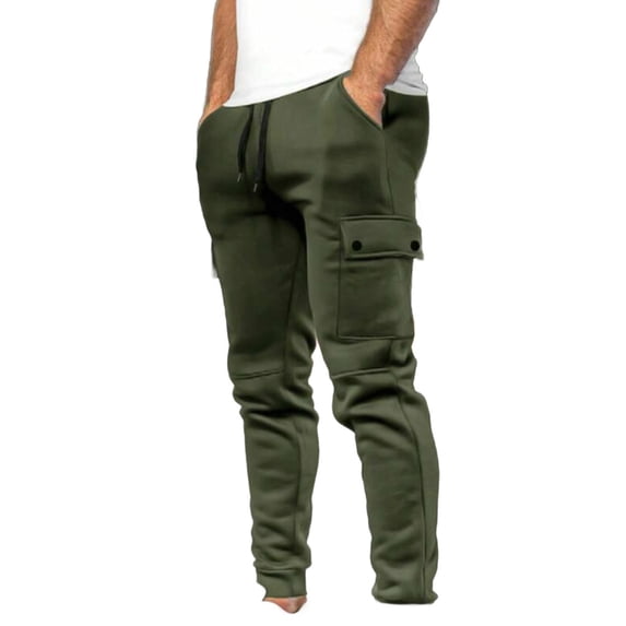 GuangCheng Mens Fleece Cargo Sweatpants Silm Drawstring Joggers Heavyweight Elastic Waist Pants with Pockets