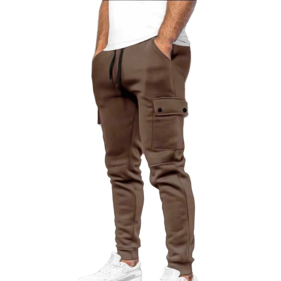 GuangCheng Mens Fleece Cargo Sweatpants Silm Drawstring Joggers Heavyweight Elastic Waist Pants with Pockets