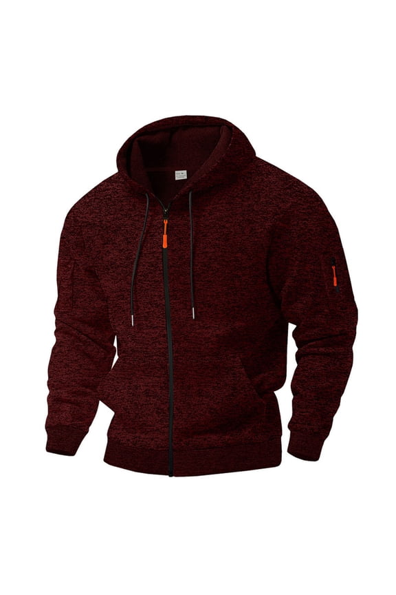 Mens Fleece Coats Drawstring Full Zippered Soft Hooded Jackets with Pockets