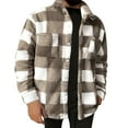 thumbnail image 1 of GuangCheng Mens Fleece Fuzzy Shirts Plaid Button Down Blouses Sherpa Jackets Long Sleeve Thick Stand Collar Coats with Zipper Pockets, 1 of 5