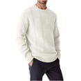 thumbnail image 1 of GuangCheng Mens Fuzzy Fleece Sweaters, Plaid Stripes Cable Kintted Pullover Crew Neck Long Sleeve Warm Sweatshirts, 1 of 2