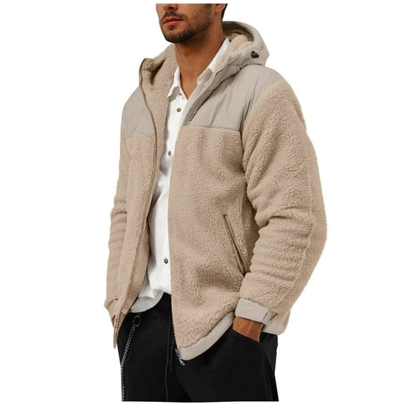GuangCheng Mens Fuzzy Jackets Fleece Long Sleeve Full Zip Open Front Soft Thick Winter Coats