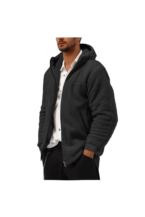 Mens Fuzzy Jackets Fleece Long Sleeve Full Zip Open Front Soft Thick Winter Coats