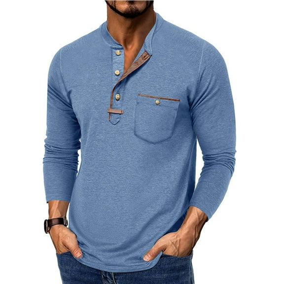 GuangCheng Mens Henley Shirts Casual Lightweight Long Sleeve Button Pullover Blouses with Pocket