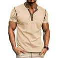 thumbnail image 1 of GuangCheng Mens Henley Shirts Short Sleeve Pullover Cotton Muscle Fitted Patchwork T-Shirts with Buttons Size 2XL, 1 of 6