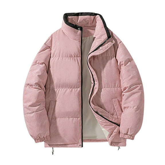 GuangCheng Mens Hoodless Coats Thick Fleece Puffer Zipper Stand Collar Winter Warm Jackets