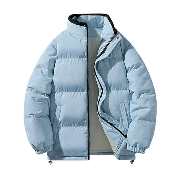 GuangCheng Mens Hoodless Coats Thick Fleece Puffer Zipper Stand Collar Winter Warm Jackets