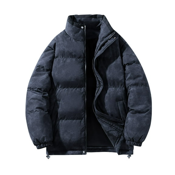 GuangCheng Mens Hoodless Coats Thick Fleece Puffer Zipper Stand Collar Winter Warm Jackets