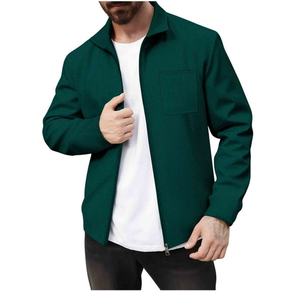 GuangCheng Mens Jackets Waffle Full Zip Casual Open Front Lapel Long Sleeve Coats