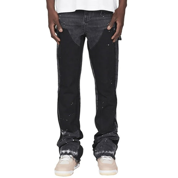 GuangCheng Mens Jeans Slim Fit Ripped Distressed Destroyed Straight Leg Trousers Denim Pants
