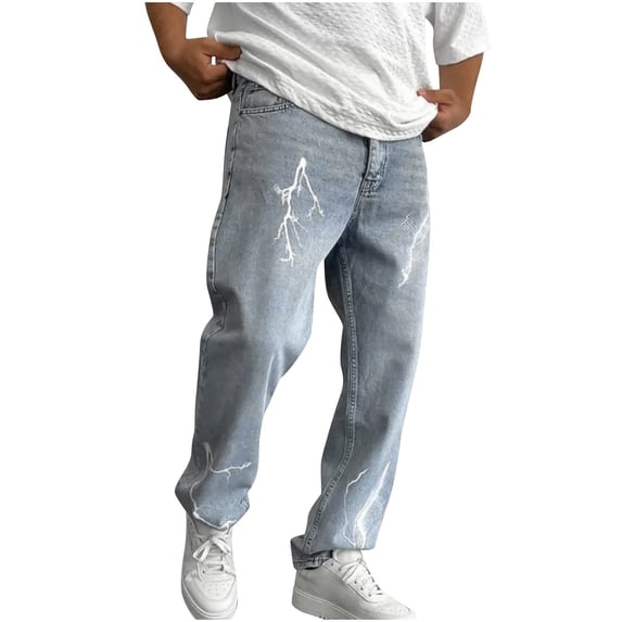 GuangCheng Mens Jeans Slim Fit Vintage Light Wash Denim Straight Leg Pants with Pockets