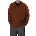 thumbnail image 1 of GuangCheng Mens Lapel Sweaters Textured Knit V Neck Pullover Business Casual Loose Fit Tops, 1 of 6