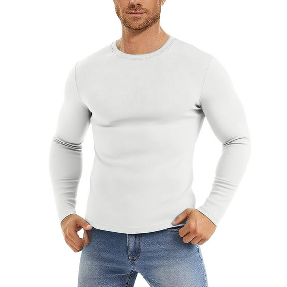 GuangCheng Mens Long Sleeve Muscle T Shirts Casual Crewneck Longline Ribbed Tee Shirts for Gym Workout