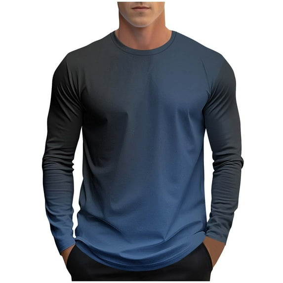 GuangCheng Mens Long Sleeve Tops Gradient Color Tee Shirts Crew Neck Soft Casual Basic T-Shirts for Fall Winter