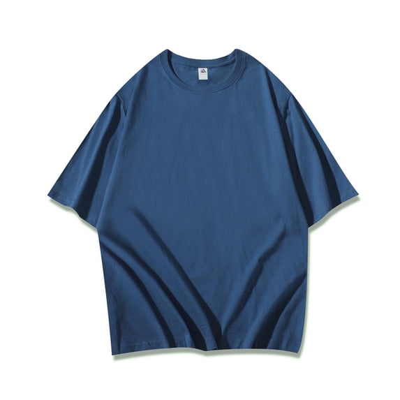 GuangCheng Mens Oversized T-Shirts Cotton Loose Fit Tees Drop Shoulder Crew Neck Baggy Style Pullover Basic Tops Size L