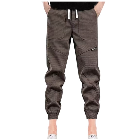 GuangCheng Mens Pants Baggy Lightweight Stretch Ribbed Knit Textured Drawstring Tapered Trousers with Pockets