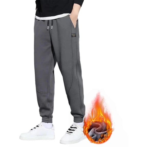 GuangCheng Mens Pants Fleece Texture Drawstring Warm Slim Fit Sweatpants Fall Winter Trousers