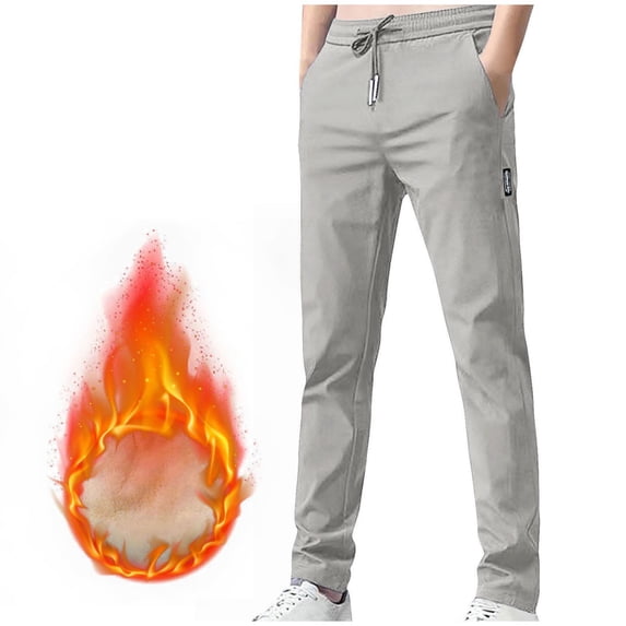 GuangCheng Mens Pants Fleece Thick Warm Straight Leg Drawstring Warm Fall Winter Casual Trousers