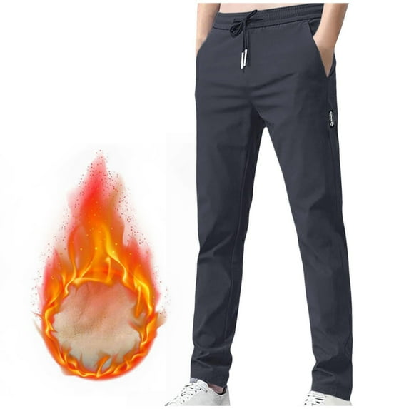 GuangCheng Mens Pants Fleece Thick Warm Straight Leg Drawstring Warm Fall Winter Casual Trousers