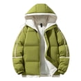 thumbnail image 1 of GuangCheng Mens Puffer Coats Hooded Drawstring Zippered Stand Collar Color Block Fleece Warm Winter Jackets, 1 of 3