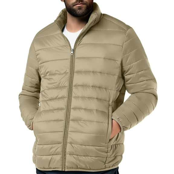 GuangCheng Mens Puffer Jackets Casual Warm Quilted Waterproof Full Zip Up Thick Fall Winter Coats,Size:S-3XL