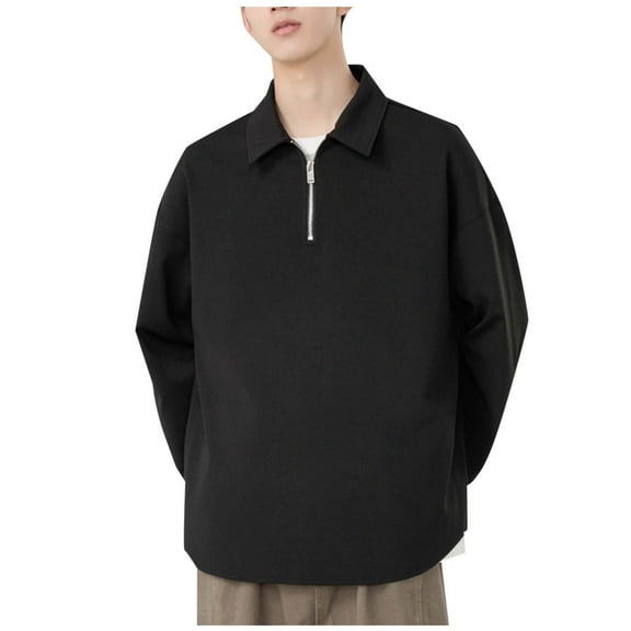 GuangCheng Mens Quarter Zip Pullover Sweatshirts Lapel Neck Casual Long Sleeve Loose Warm Sweatshirts