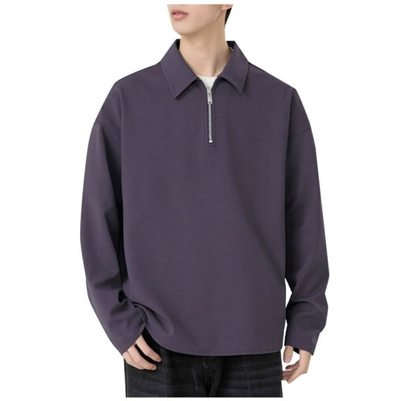 GuangCheng Mens Quarter Zip Pullover Sweatshirts Lapel Neck Casual Long Sleeve Loose Warm Sweatshirts